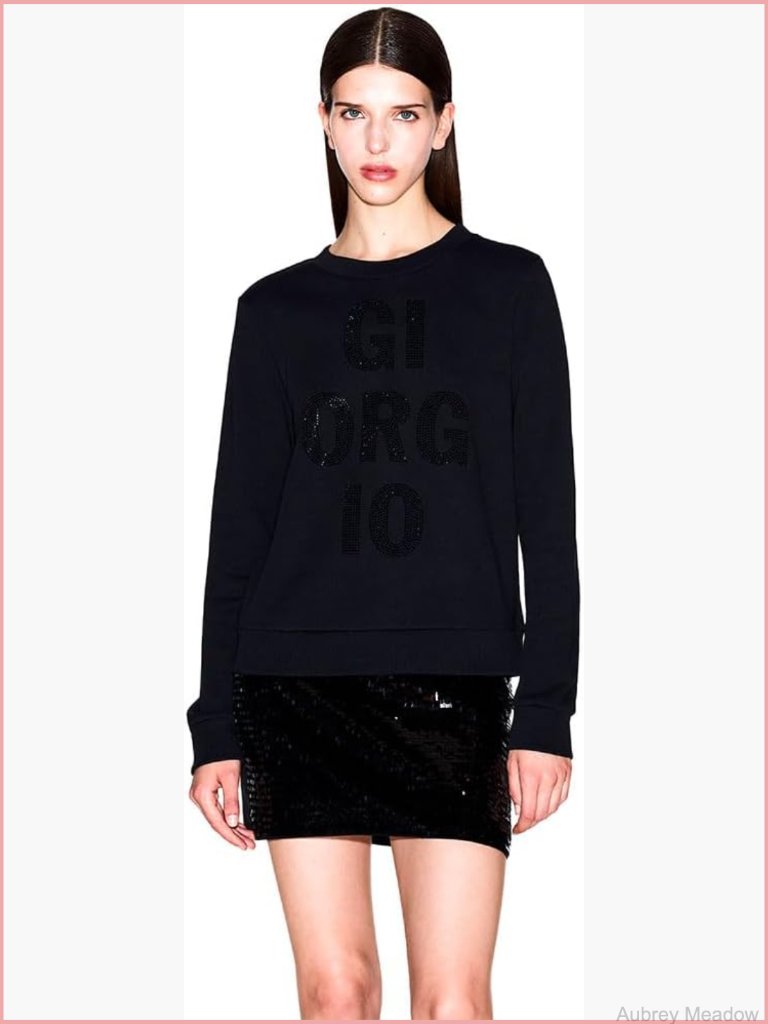 Rhinestone Crewneck Sweater Long Sleeve Pullover Cotton